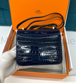 Сумка Hermes Constance 24 из кожи аллигатора темно-синяя