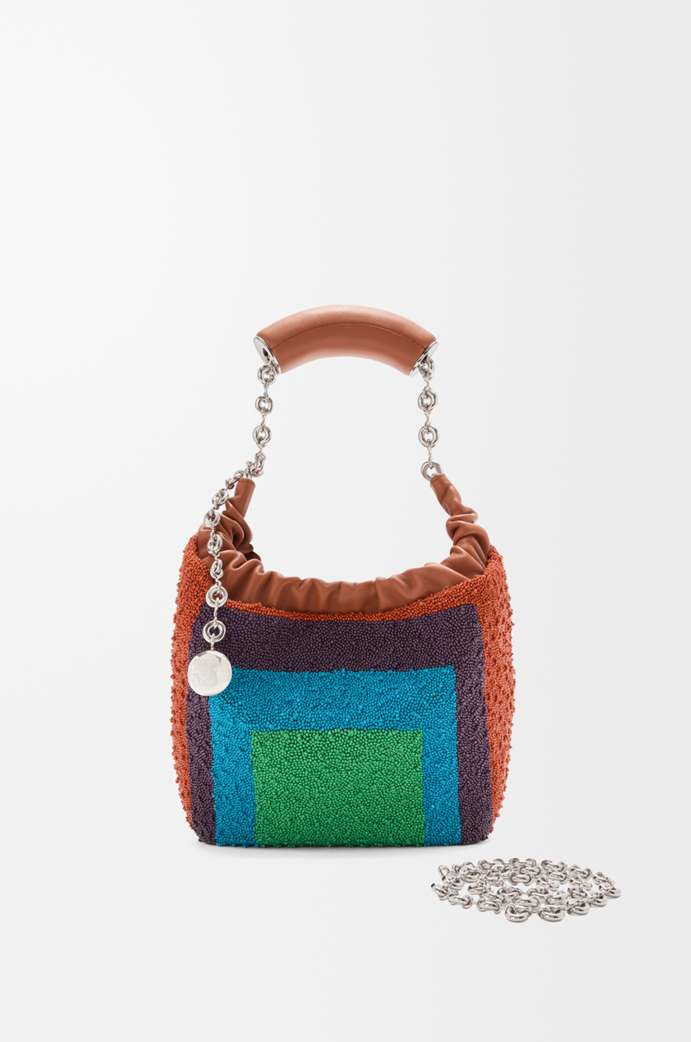 Loewe Мини-сумка-мешок Squeeze из кожи с бисером, карамельный