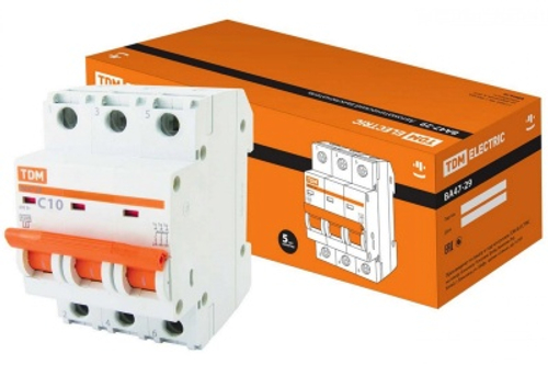 Автоматический выключатель ВА47-29 3Р 10А 4,5кА х-ка С TDM