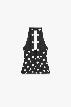 ZARA ТОП В ГОРОШЕК С ГОРЛОВИНОЙ ХАЛТЕР И БАНТОМ НА СПИНЕ, ЧЕРНЫЙ/БЕЛЫЙ