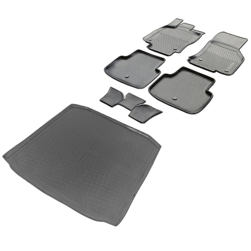 Коврики в салон и багажник автомобиля (комплект) Rival для Skoda Octavia A7 лифтбек (кроме авто с акустической системой Kanton) 2013-2020, полиуретан, с крепежом, 6 частей, K15101001-4