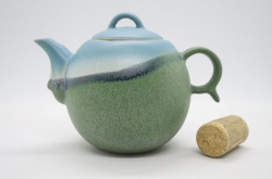 286001 Чайник Серия-Авторская "Луг и небо" керамика зеленый/голубой