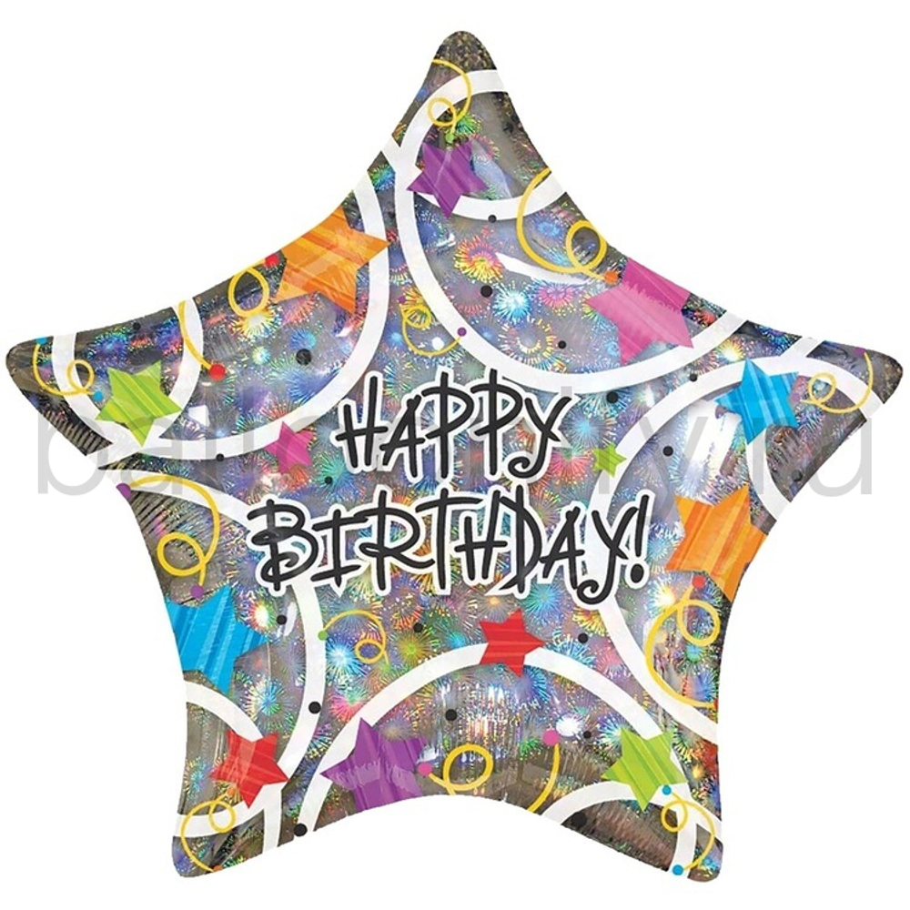 Фольгированная фигура, звезда с рисунком, разноцветные гологр, 18"/46СМ