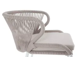 "Милан" стул плетеный из роупа, каркас алюминий белый муар, роуп бежевый круглый, ткань бежевая 035