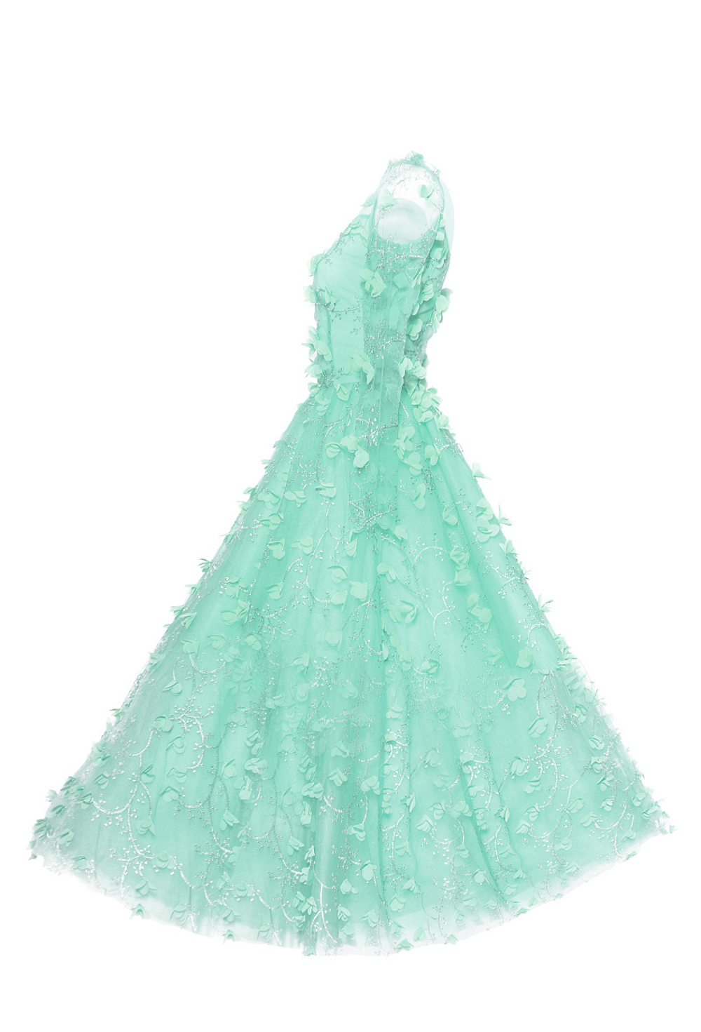 Вечернее платье в пол мятное из сетки с вышивкой 64-16SS