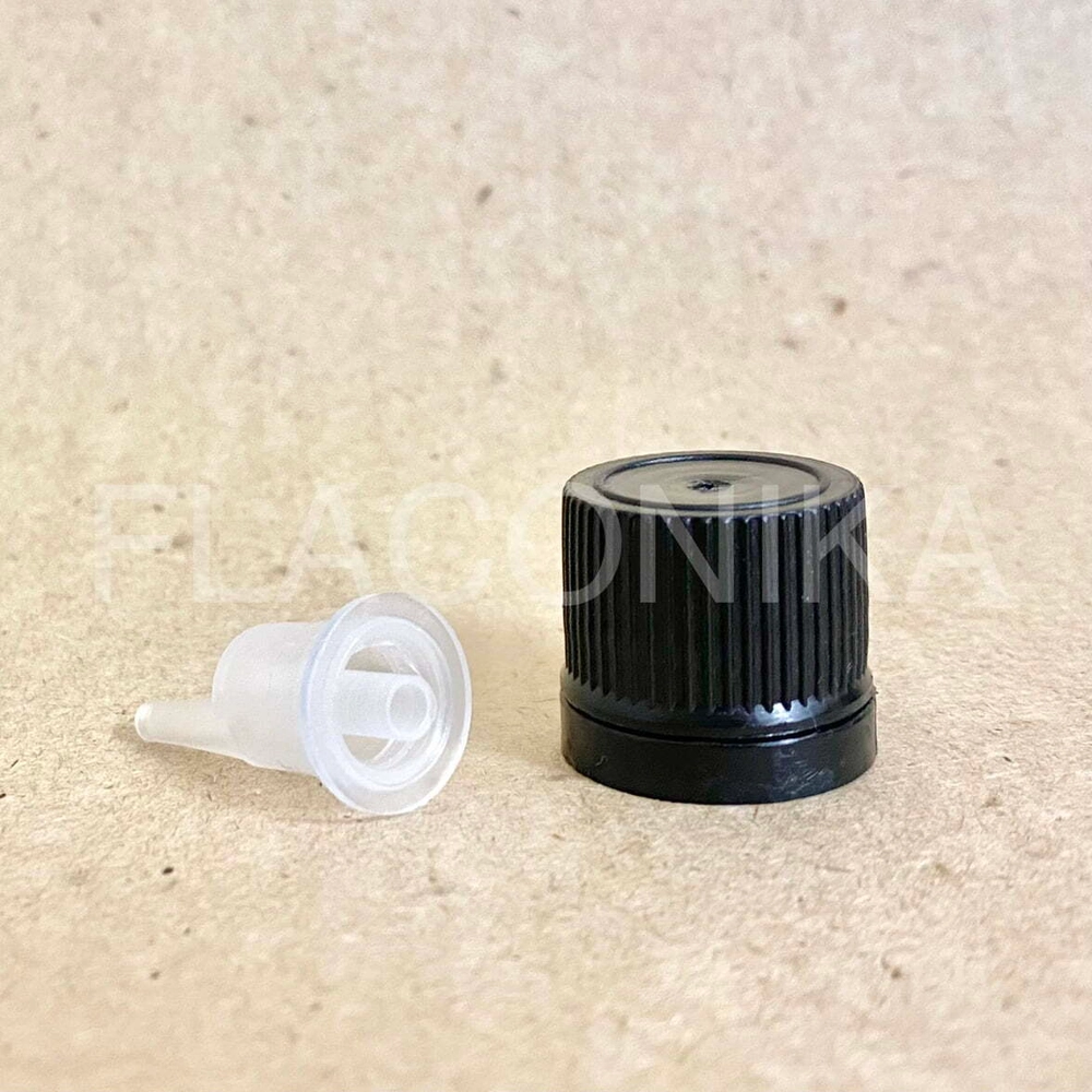 Крышка 18 капельница с КПВ СТЕКЛО черный (с плоской капельницей)