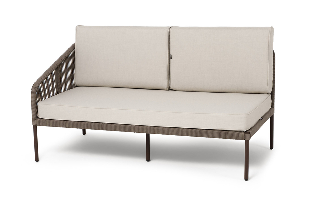 "Канны" правый модуль плетеный из роупа, каркас алюминий коричневый (RAL8016) муар, роуп коричневый круглый, ткань бежевая 15052