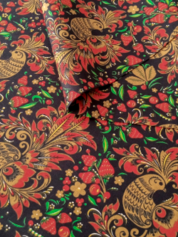 Ткань бязь плательная, рис. "Хохлома жар-птица", ширина 150 см, арт. 871