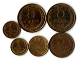 Набор монет 5, 3,2,1 копейки 1991 г. М, Л. 6 шт. XF