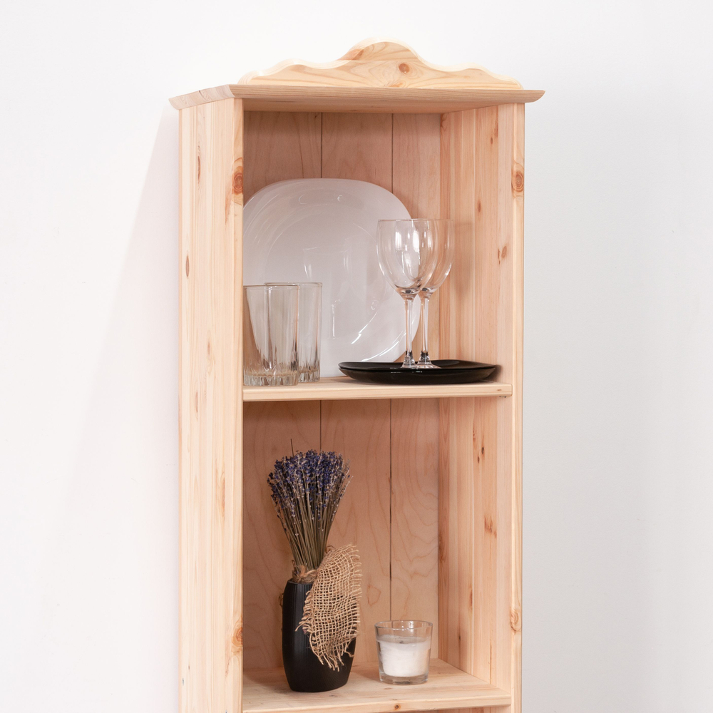 Стеллаж 3 полки Бритта из массива сосны с ящиком, 40х32х182 см, в натуральной отделке