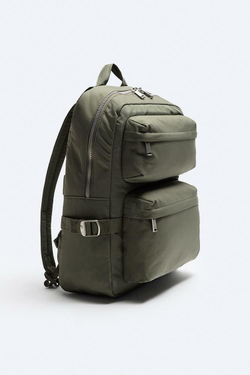 ZARA НЕЙЛОНОВЫЙ РЮКЗАК С КАРМАНАМИ, ЗЕЛЕНЫЙ