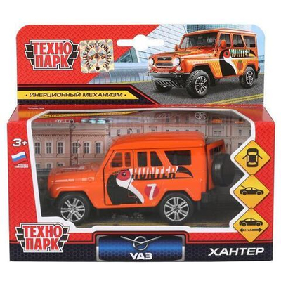 Модель ин. мет. "УАЗ Хантер" 11,5см, дв, багаж, оранж., коробка SB-16-68-TR-WB (Технопарк)