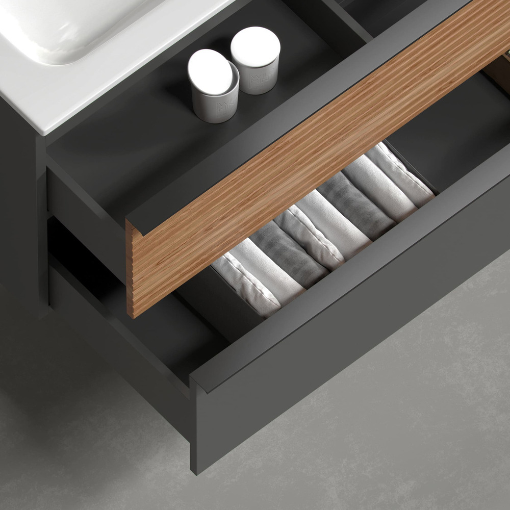 Тумба подвесная Sancos Delta, Дуб красный/графит 790х445х500, под раковину