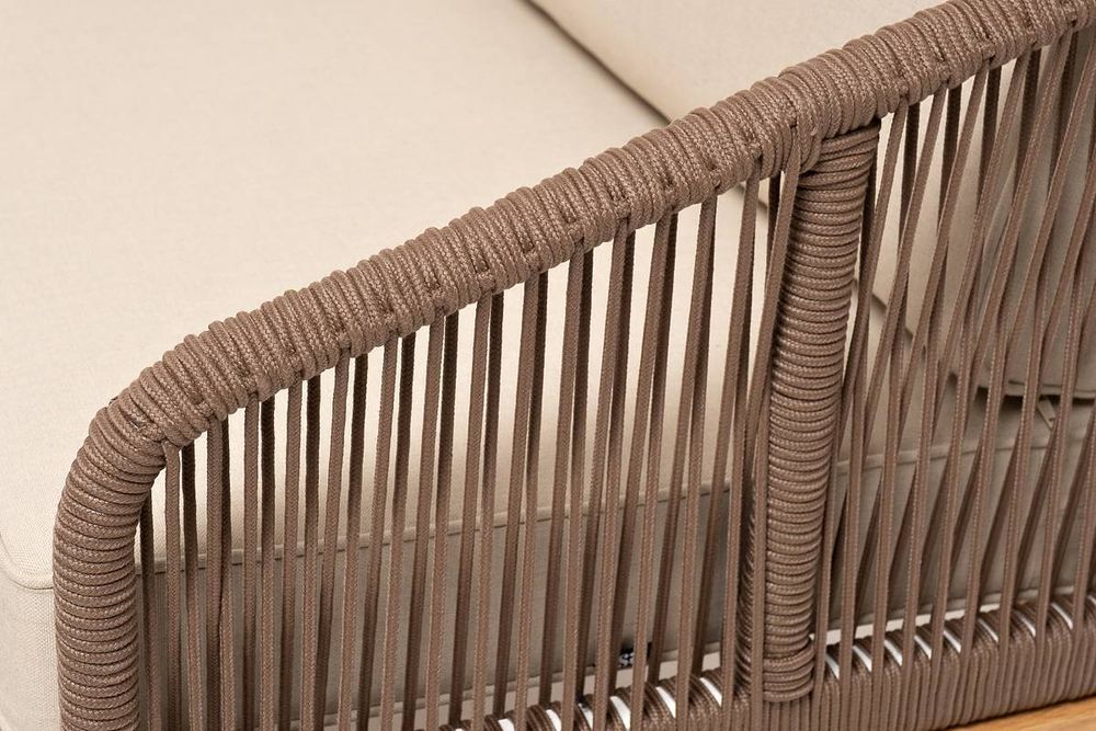 "Канны" лаунж-зона 4-местная из роупа со столом "Гранада" (серый гранит), основание дуб, роуп коричневый, ткань бежевая