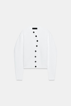 ZARA КАРДИГАН С АСИММЕТРИЧНОЙ ЗАСТЕЖКОЙ, БЕЛЫЙ