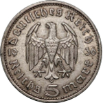 Germany, 5 Reichsmark 1936 – Paul von Hindenburg (Muldenhütten Mint - "E"), XF