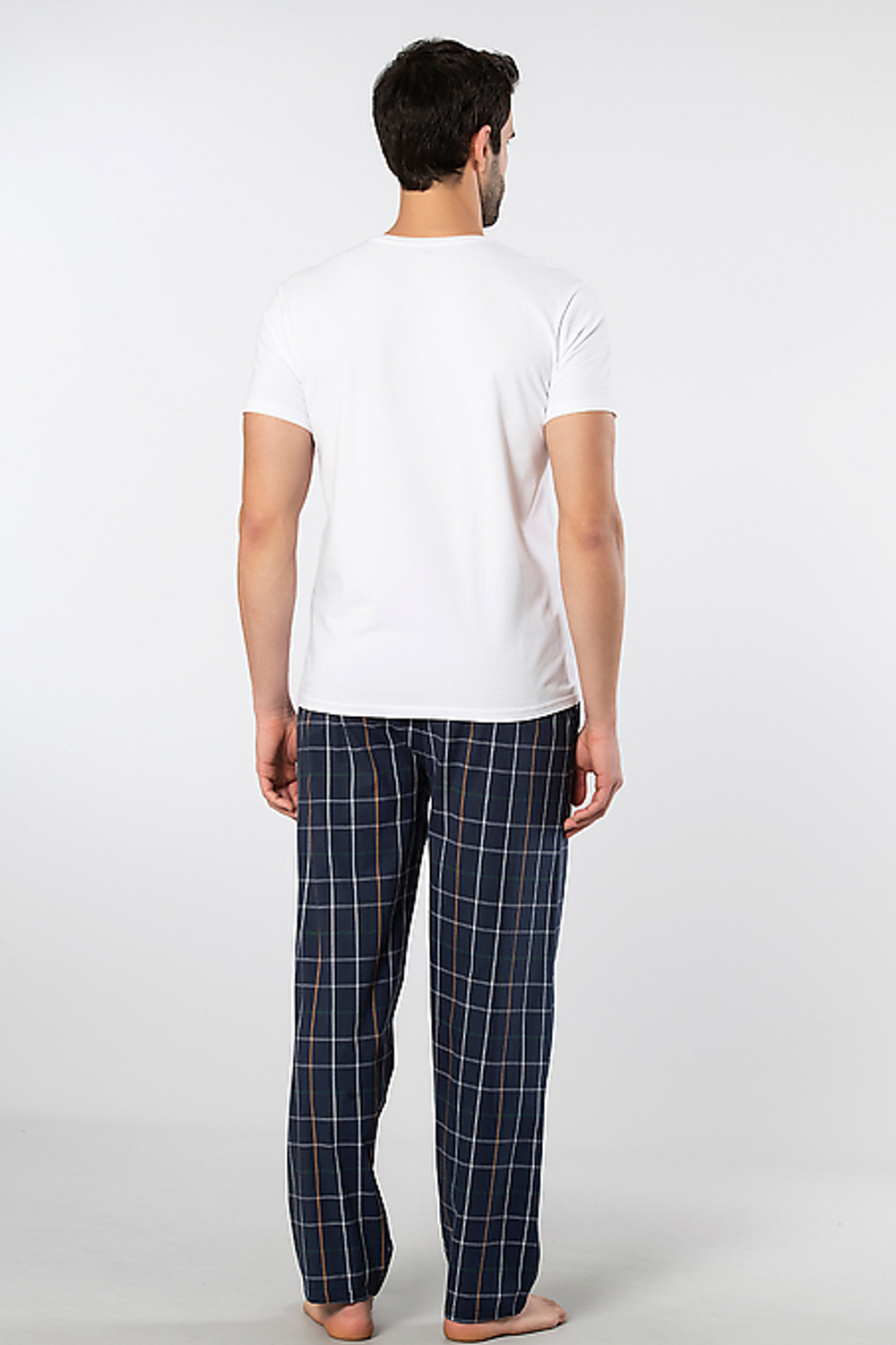 Пижама мужская белый + синий с желт. кр.клетка