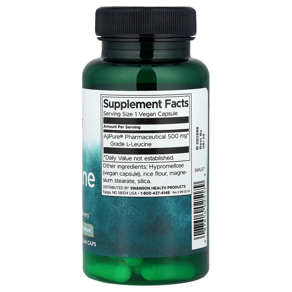 Swanson Vitamins, L-лейцин, 500 мг, 60 веганских капсул