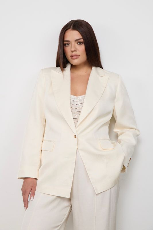 Жакет однобортный из премиального льна, молочный