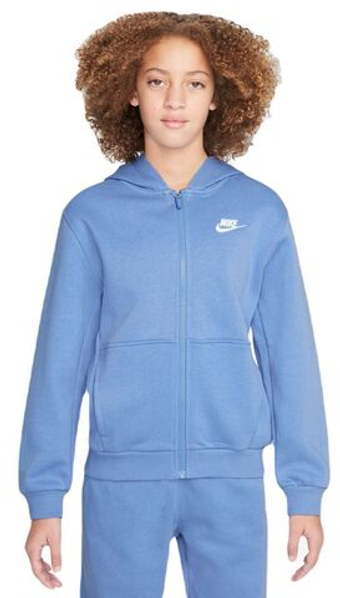 Кофта для девочки теннисная  Nike Club Fleece Full-Zip Hoodie - белый