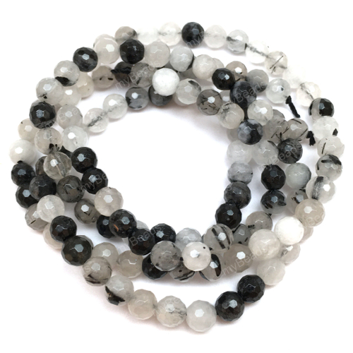 Кварц турмалиновый граненый 6 мм, бусины - шарики