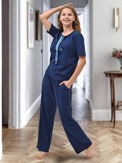 Брючная пижама Smile с завязками цвет синий