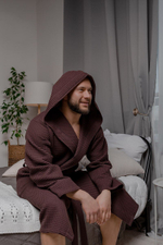 Халат вафельный с капюшоном 56-58 шоколад