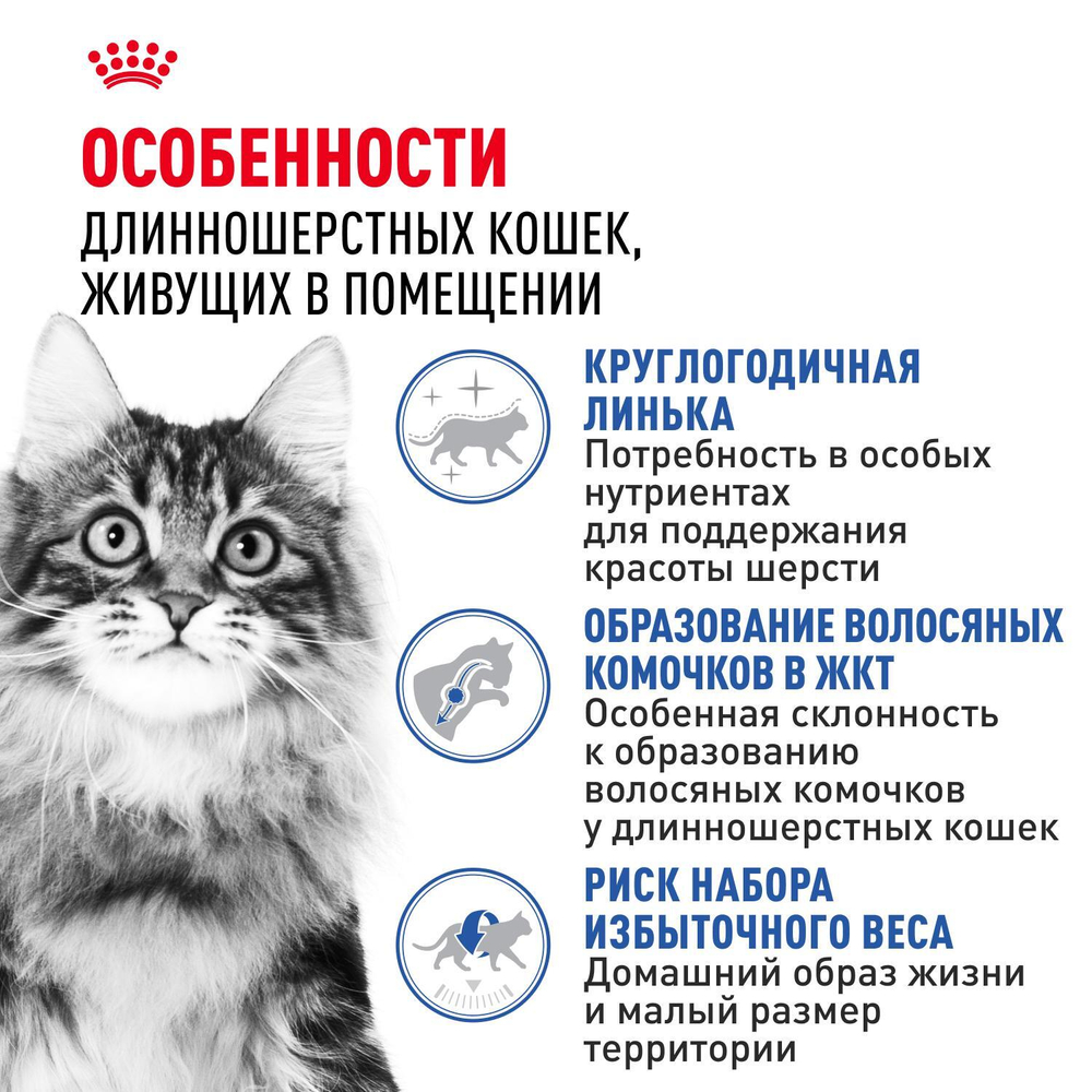 Royal Canin Indoor Long Hair Корм сухой сбалансированный для взрослых длинношерстных кошек 0,4 кг