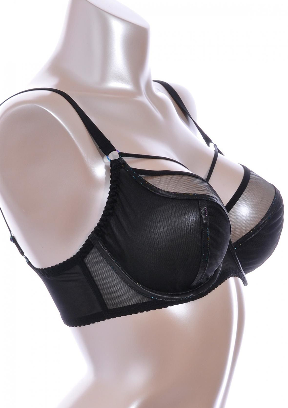 Бюстгальтер на косточках plus size с декоративными бретелями (Размер: 100G) (Цвет: черный)