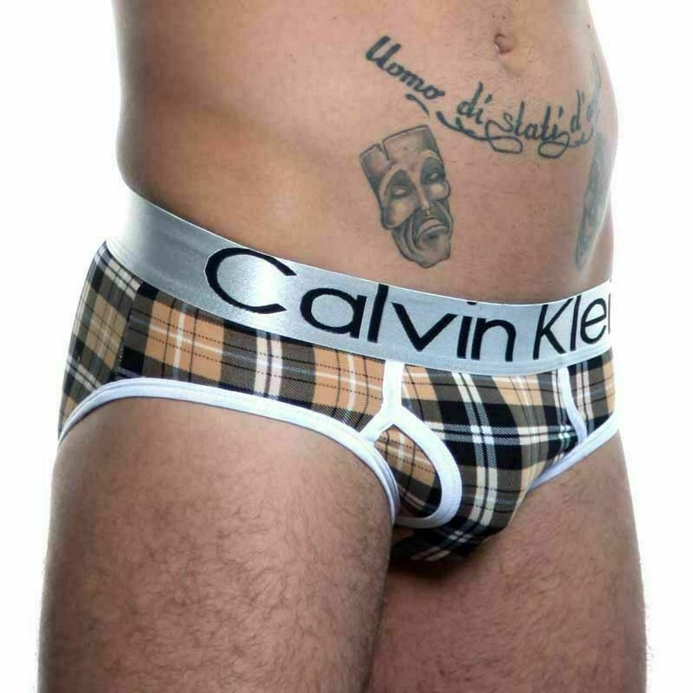 Мужские трусы брифы коричневые в клетку Calvin Klein Brown