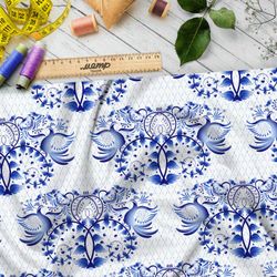 Ткань флис крупная отзеркаленная гжель