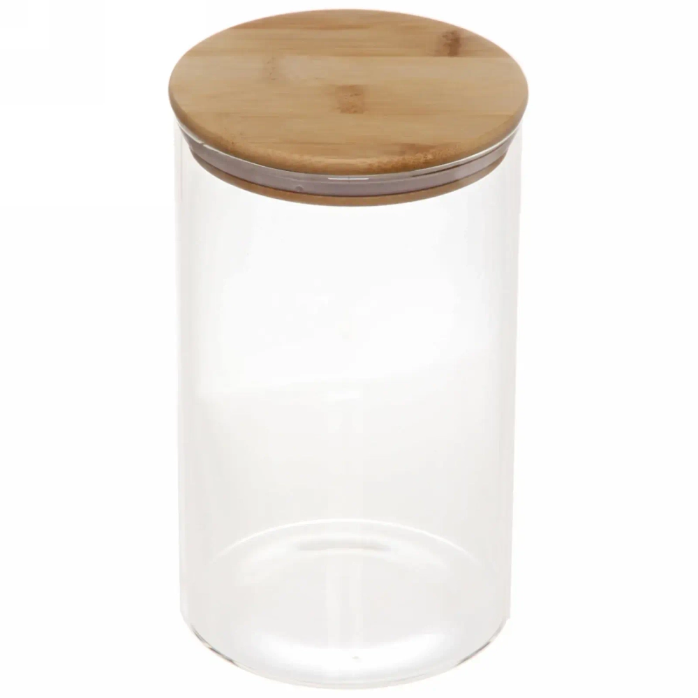 Банка для продуктов стеклянная 1800мл «Хай-Тек» с бамбуковой крышкой 12*20см