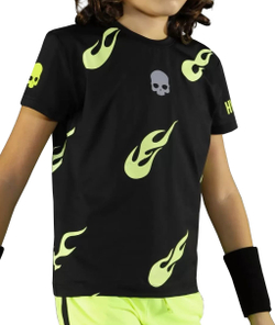 Футболка для мальчика теннисная Hydrogen Flames tech Tee - black/yellow fluo