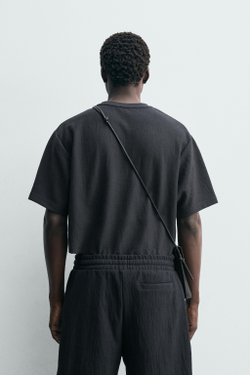ZARA ФУТБОЛКА RELAXED FIT ИЗ РЕЛЬЕФНОЙ ТКАНИ, СТАЛЬНОЙ СИНИЙ