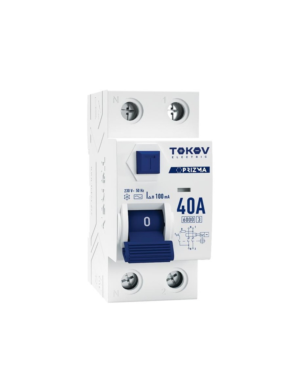 Выключатель дифференциального тока (УЗО) 2п (1P+N) 40А 100мА тип AC 6кА PRIZMA TOKOV ELECTRIC TKE-PZ60-RCDM-2-40-100-AC
