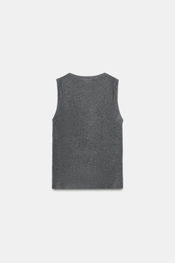 ZARA БАЗОВЫЙ ТРИКОТАЖНЫЙ ТОП, СЕРЫЙ МЕЛАНЖ