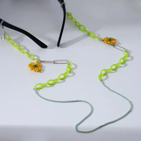 Цепочка для очков "Ромашки" звенья, цвет жёлто-салатовый, 70 см