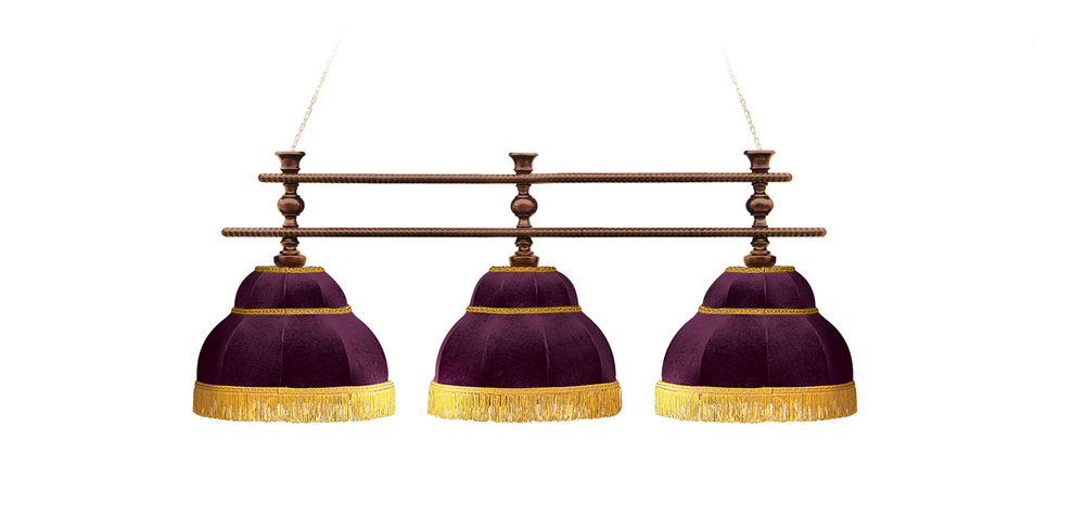 Лампа Аристократ-2 3пл. ясень (Экс.7,бархат зеленый,бахрома желтая,фурнитура золото)