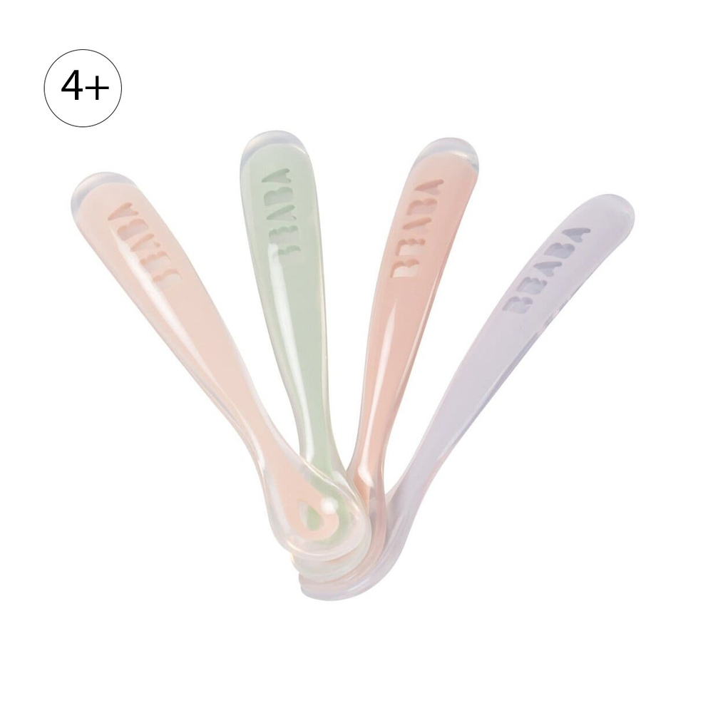 Набор силиконовых ложек для первого прикорма BEABA 4 шт розовый/светло-зеленый/серый