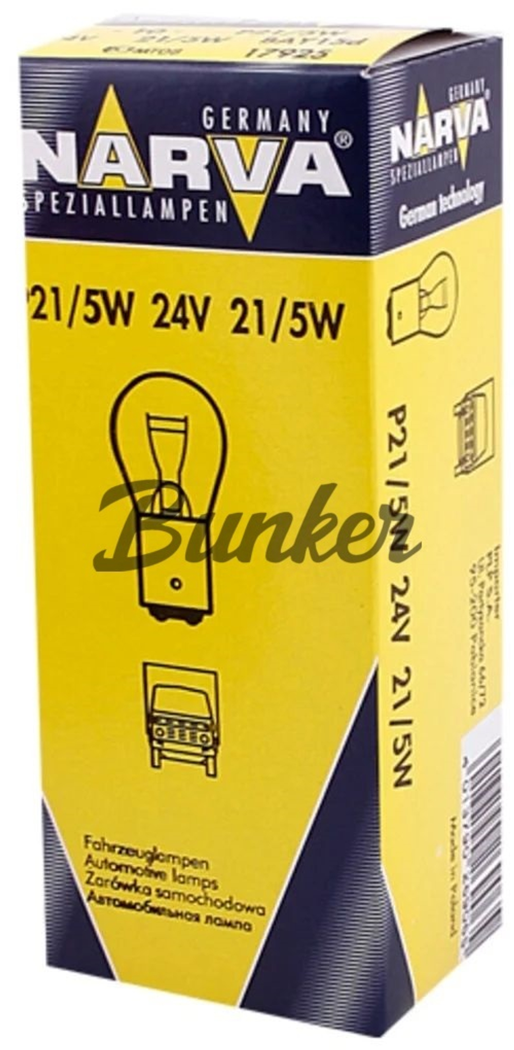 Галогенные автолампы NARVA P21/5W 24v BAY15d, (шт.)