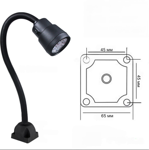 Станочный светодиодный светильник СКС на гибкой ножке 220В — LED лампа местного освещения станков с выключателем 5Вт, 500Лм, 5500К, 220В, IP40 (винтовое крепление)