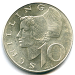 10 шиллингов 1971г. Австрия XF-AU