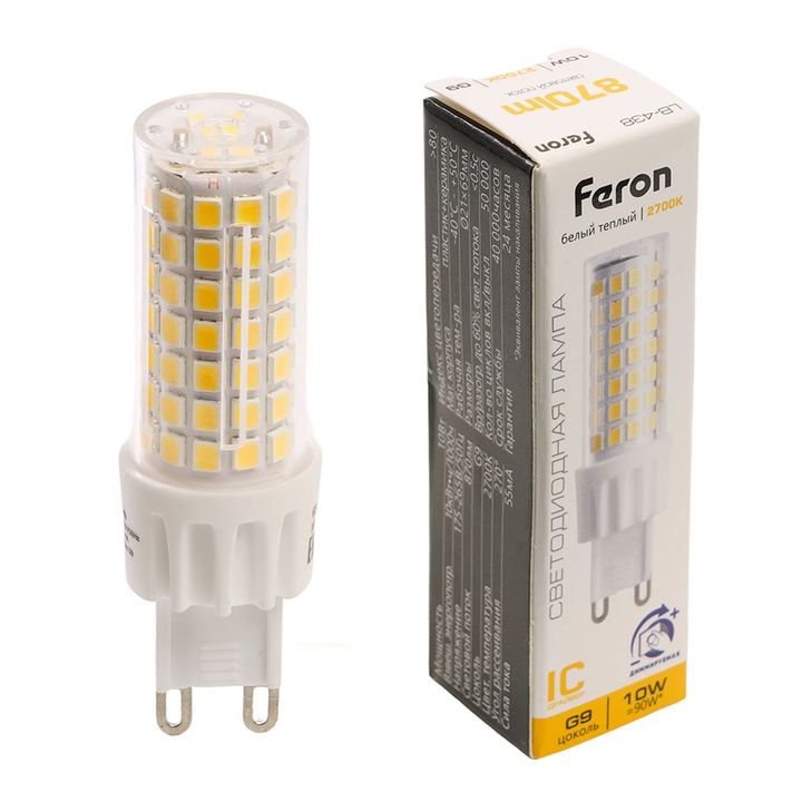 Лампа светодиодная диммируемая Feron LB-438 G9 10W 2700K 51741
