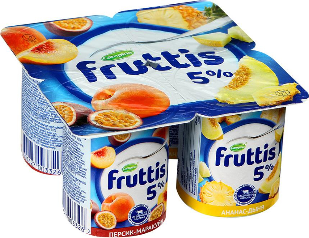 Йогурт Fruttis персик-маракуйя-ананас-дыня 5% 4*115 г
