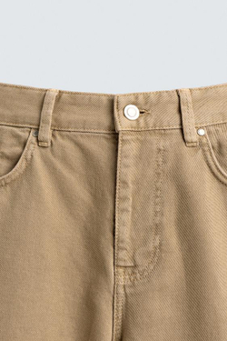 ZARA ДЖИНСЫ КЛАССИЧЕСКОГО КРОЯ С ЭФФЕКТОМ ПОТЕРТОСТИ, ТЕМНО-БЕЖЕВЫЙ