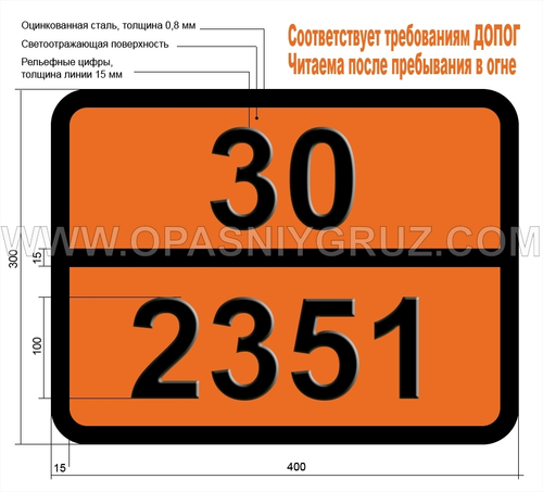 Табличка Опасный груз 30-2351 БУТИЛНИТРИТЫ