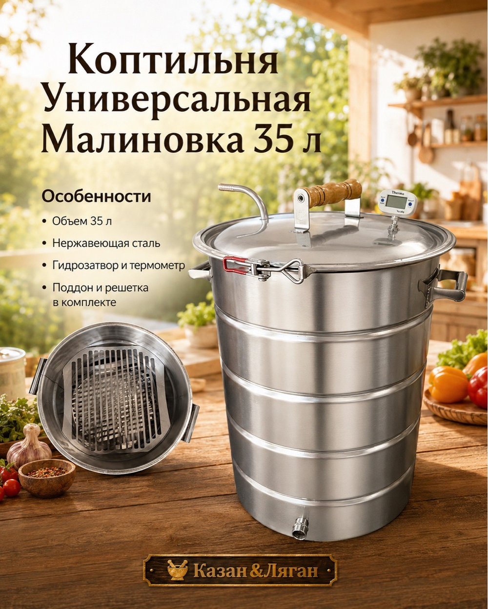 Коптильня Универсальная МАЛИНОВКА PROFI 35л