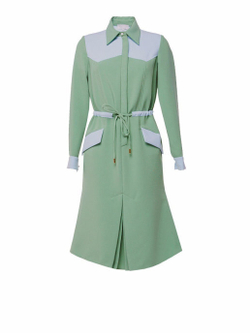 Платье с отложным воротничком салатовое с голубой отделкой 08-02-19FW