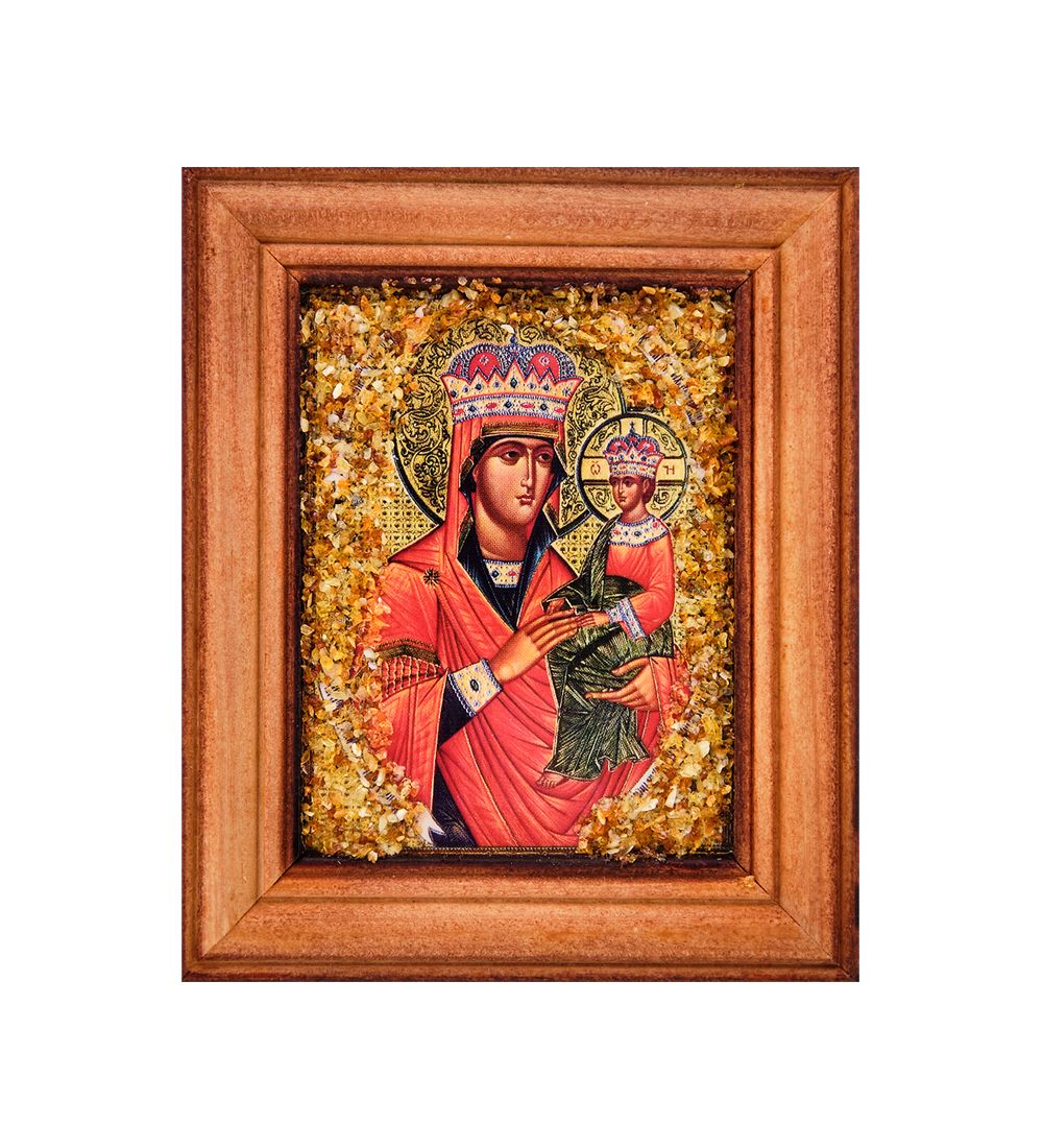 AMB-75/19 Икона Божией Матери «Споручница грешных» (с янтарной крошкой) дер.краш.рамка 7х9