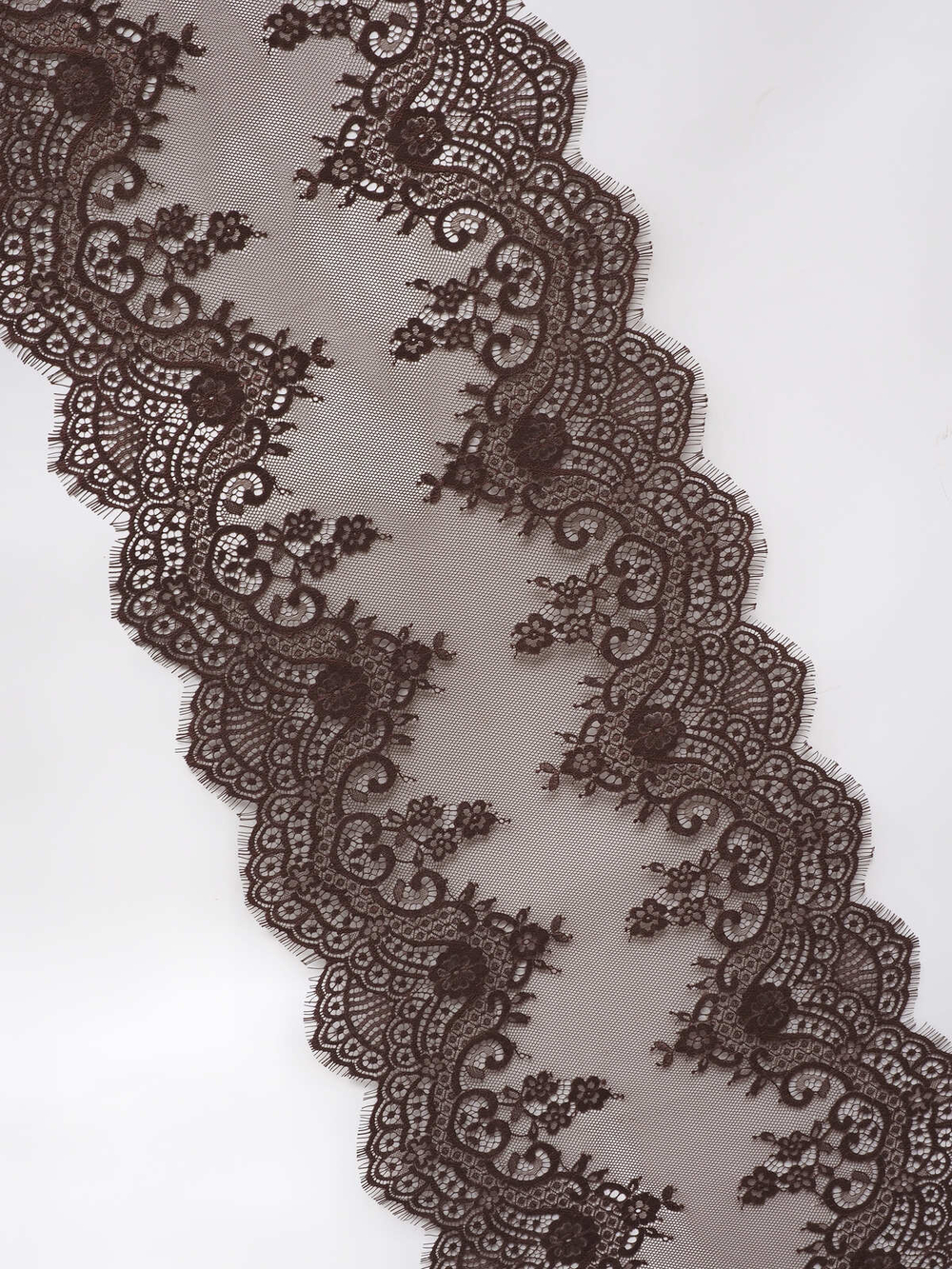 Кружево шантильи для белья шоколад широкое неэластичное ширина 36 см купон 2.9 м